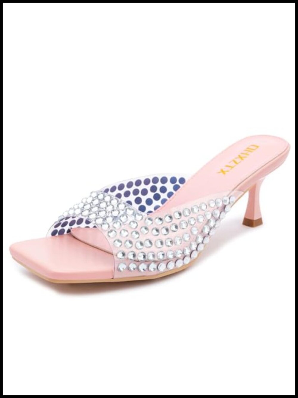 Rhinestone Slip On Mules Open Square Toe Kitten Heel Sandals Wedding Party